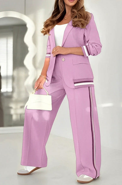 Striped Trim Blazer Co Ord Set