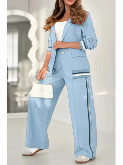 Striped Trim Blazer Co Ord Set