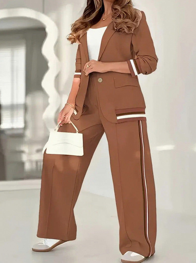 Striped Trim Blazer Co Ord Set