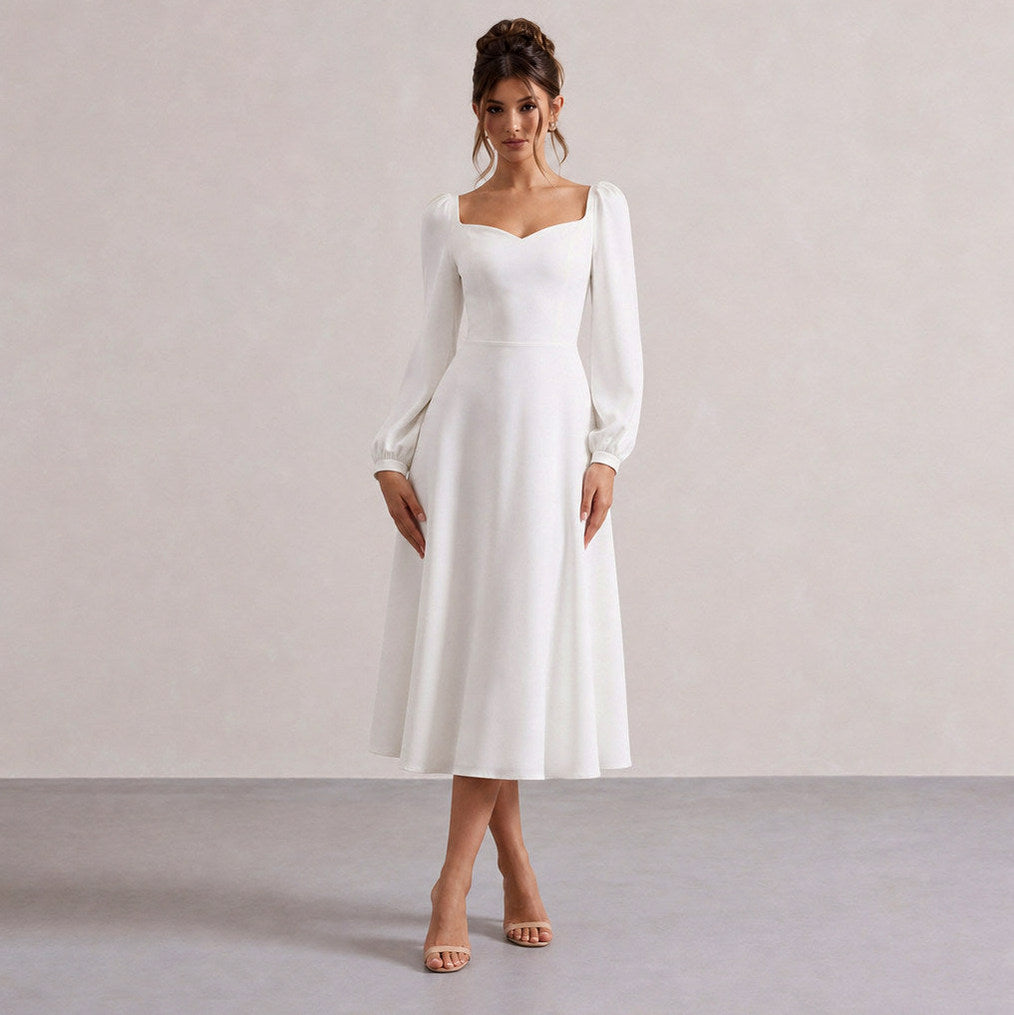 Sweetheart Long Sleeve Midi Dress