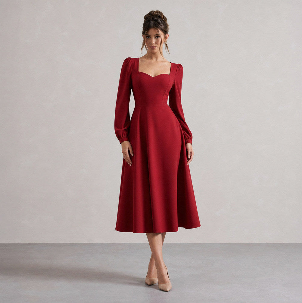 Sweetheart Long Sleeve Midi Dress