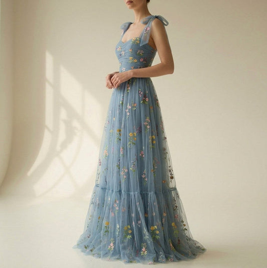 Tulle Embroidered Sweetheart Maxi Dress