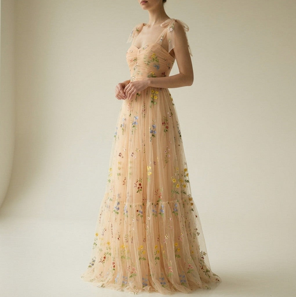 Tulle Embroidered Sweetheart Maxi Dress