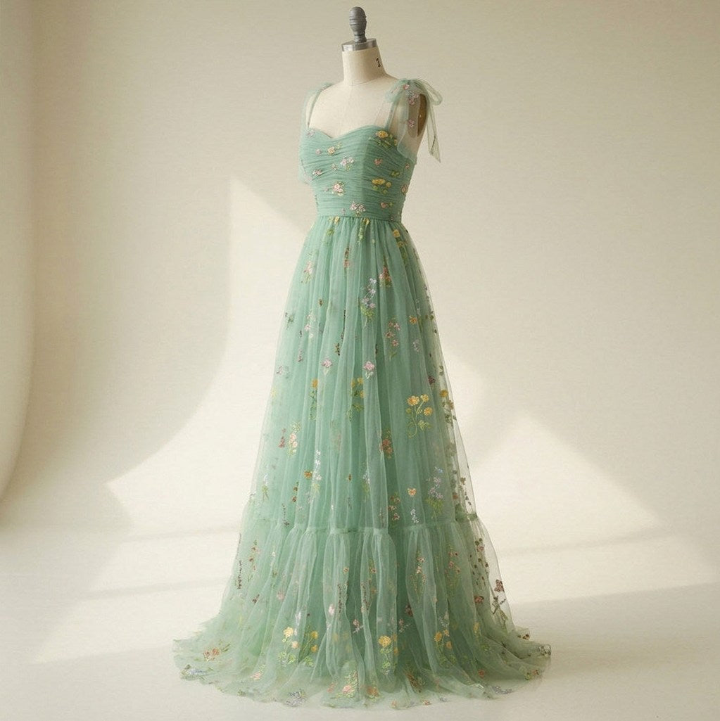 Tulle Embroidered Sweetheart Maxi Dress