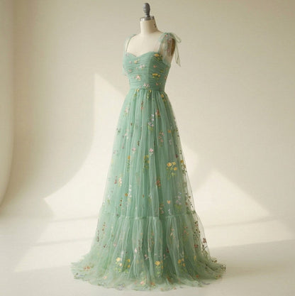 Tulle Embroidered Sweetheart Maxi Dress