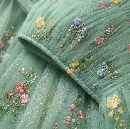 Tulle Embroidered Sweetheart Maxi Dress