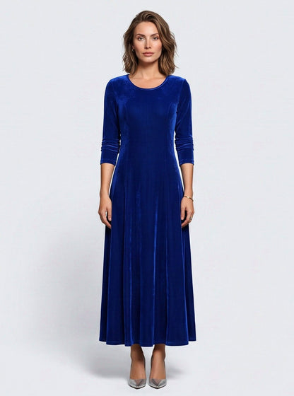 Velvet A-Line Three Quarter Sleeve Maxi Dress