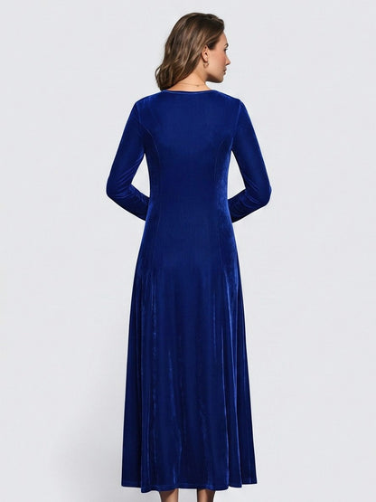 Velvet A-Line Three Quarter Sleeve Maxi Dress