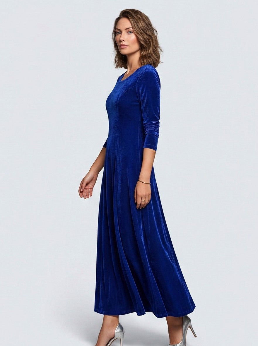 Velvet A-Line Three Quarter Sleeve Maxi Dress