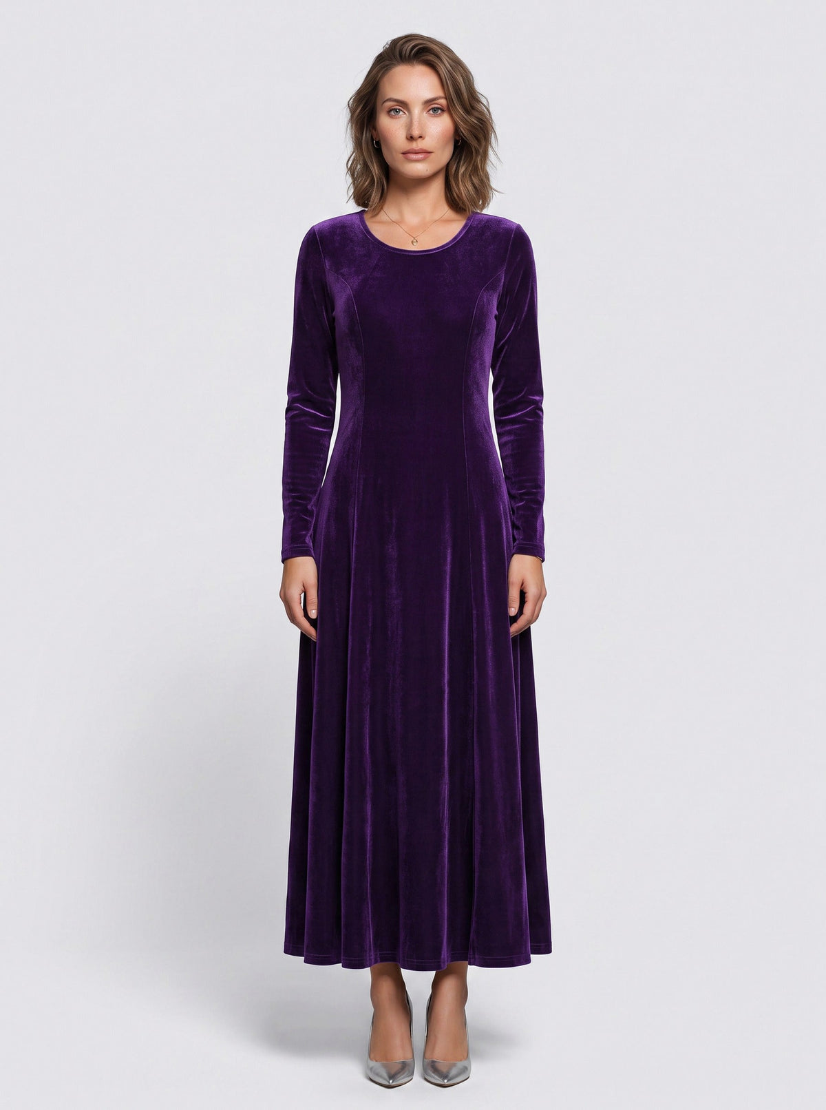 Velvet A-Line Three Quarter Sleeve Maxi Dress