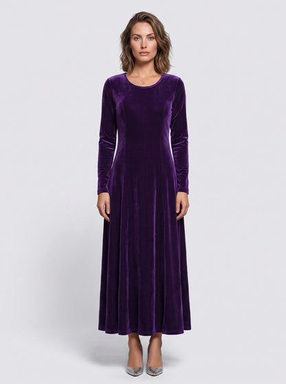 Velvet A-Line Three Quarter Sleeve Maxi Dress