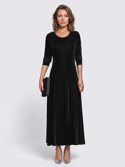 Velvet A-Line Three Quarter Sleeve Maxi Dress