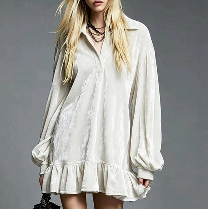Velvet Collared Long Sleeve Mini Dress