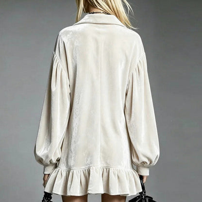 Velvet Collared Long Sleeve Mini Dress