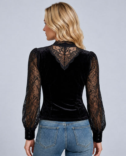 Velvet Corset Lace Long Sleeve Top