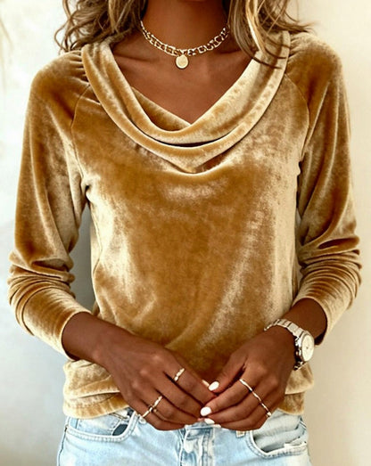 Velvet Cowl Long Sleeve Top