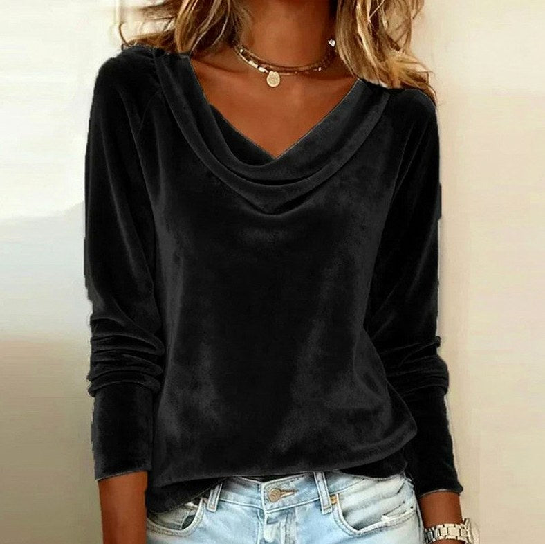 Velvet Cowl Long Sleeve Top