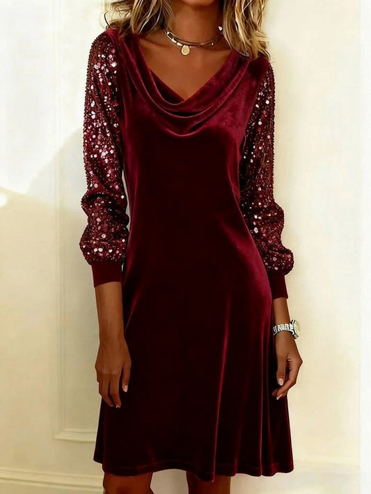 Velvet Cowl Neck Sequin Mini Dress