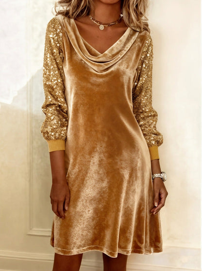 Velvet Cowl Neck Sequin Mini Dress