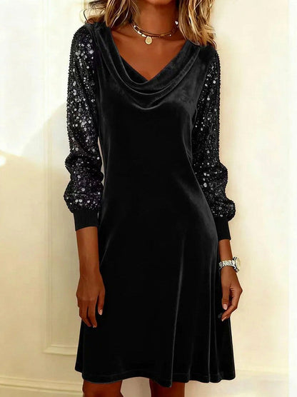 Velvet Cowl Neck Sequin Mini Dress