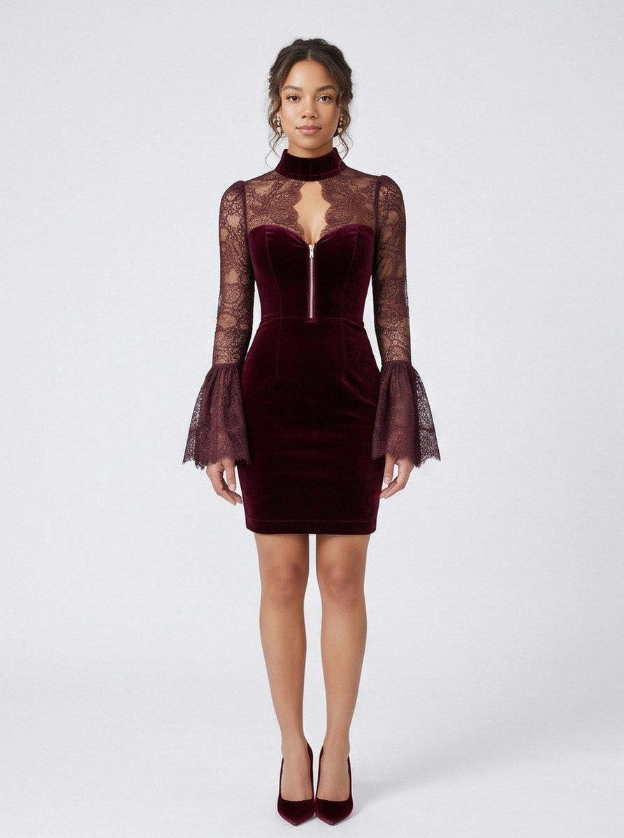 Velvet Lace Long Sleeve Mini Dress