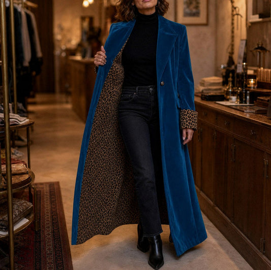 Velvet Leopard Print Maxi Coat