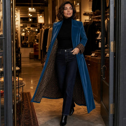 Velvet Leopard Print Maxi Coat