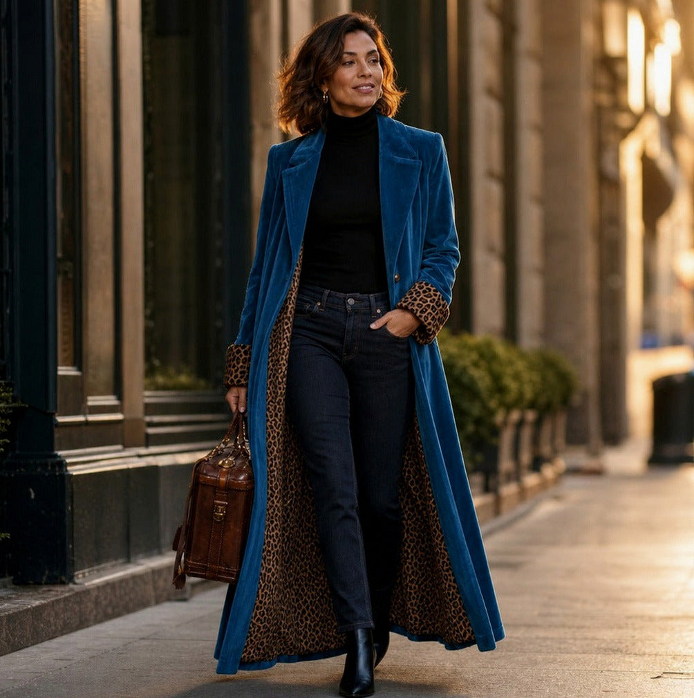 Velvet Leopard Print Maxi Coat