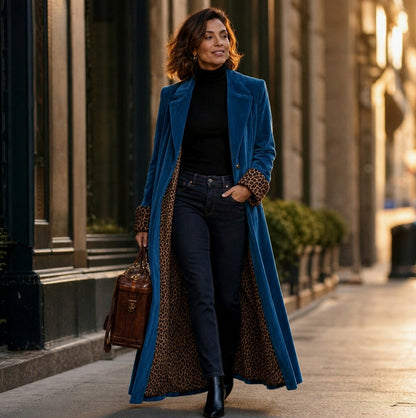 Velvet Leopard Print Maxi Coat