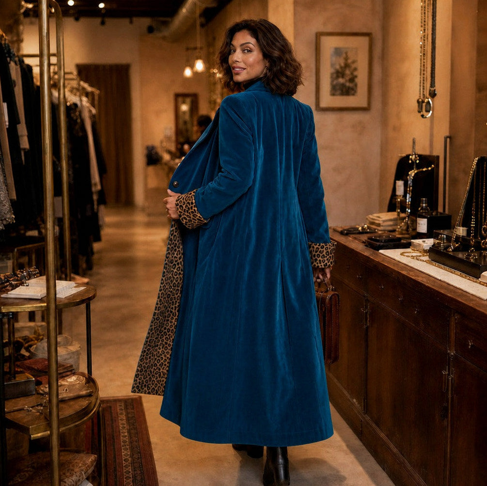 Velvet Leopard Print Maxi Coat