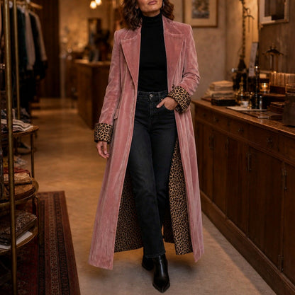 Velvet Leopard Print Maxi Coat