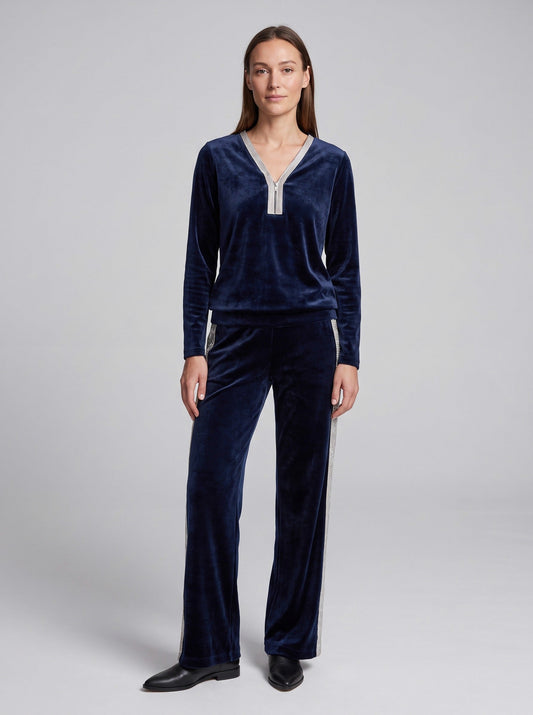 Velvet Diamante Trim V Neck Long Sleeve Co Ord Set
