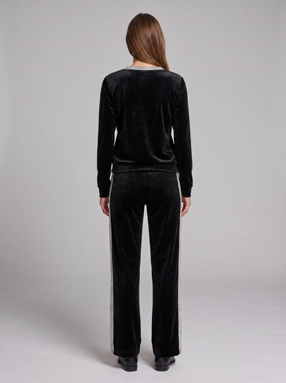 Velvet Diamante Trim V Neck Long Sleeve Co Ord Set