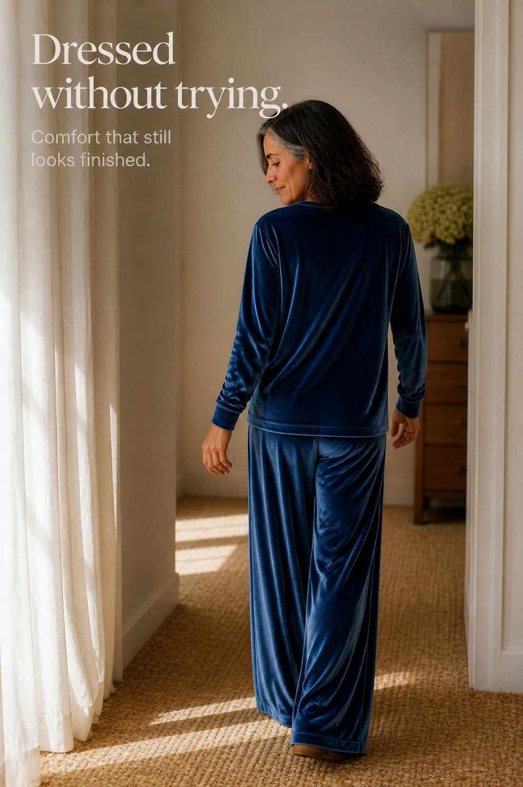 Velvet Crew Neck Long Sleeve Wide Leg Co Ord Set