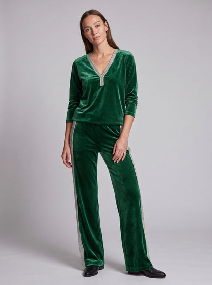 Velvet Diamante Trim V Neck Long Sleeve Co Ord Set