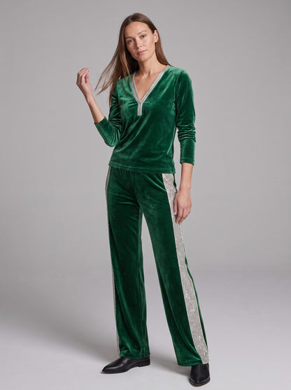 Velvet Diamante Trim V Neck Long Sleeve Co Ord Set