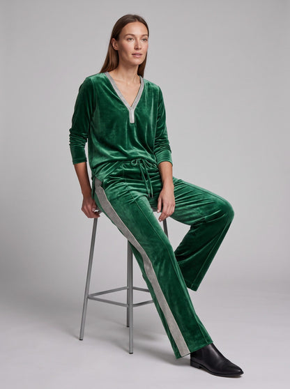Velvet Diamante Trim V Neck Long Sleeve Co Ord Set