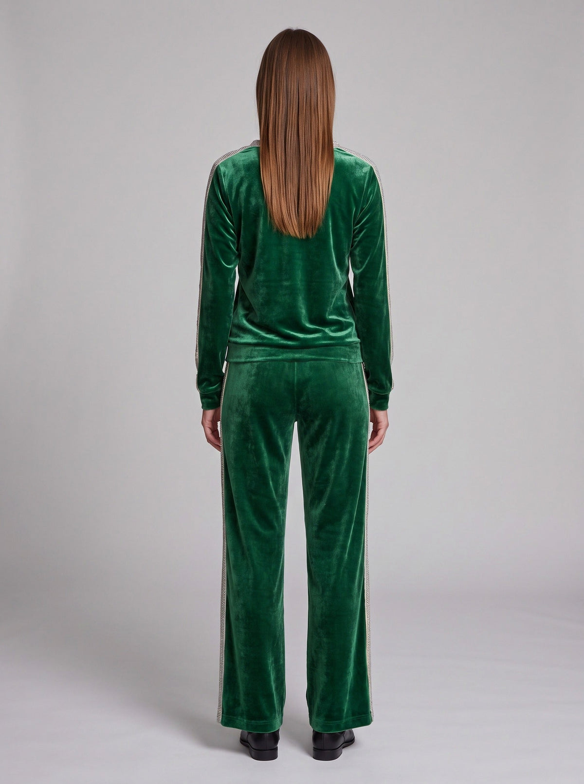 Velvet Diamante Trim V Neck Long Sleeve Co Ord Set