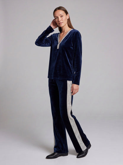 Velvet Diamante Trim V Neck Long Sleeve Co Ord Set