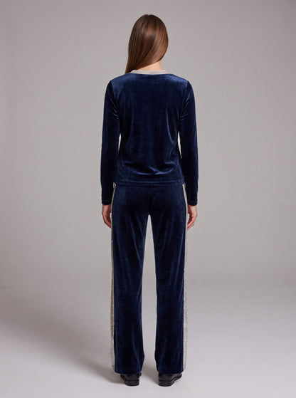 Velvet Diamante Trim V Neck Long Sleeve Co Ord Set