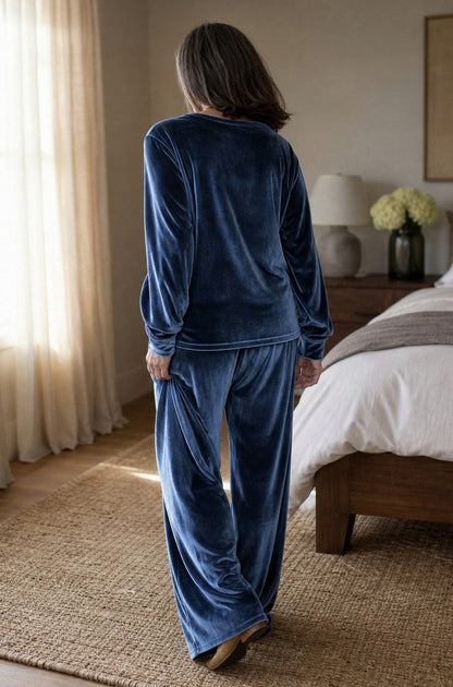 Velvet Crew Neck Long Sleeve Wide Leg Co Ord Set