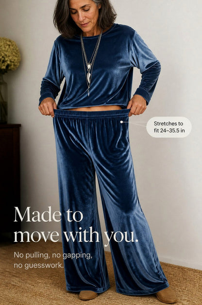 Velvet Crew Neck Long Sleeve Wide Leg Co Ord Set