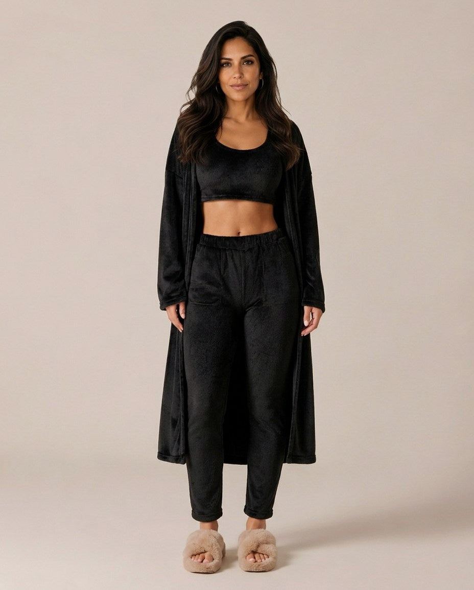 Fleece Long Sleeve Robe Three Piece Co Ord Set