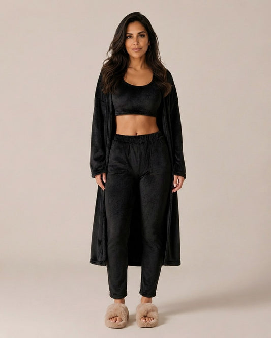 Fleece Long Sleeve Robe Three Piece Co Ord Set