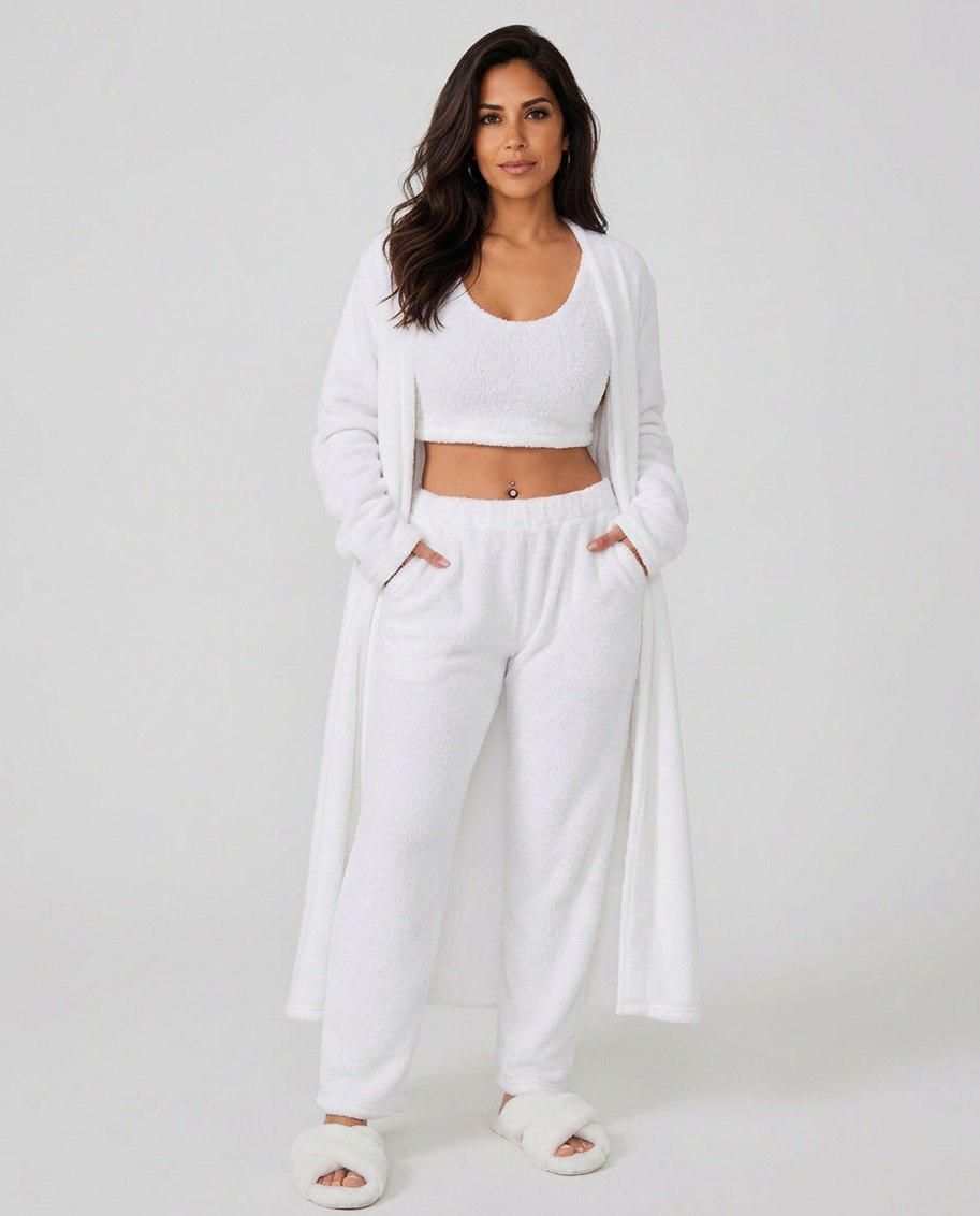 Fleece Long Sleeve Robe Three Piece Co Ord Set