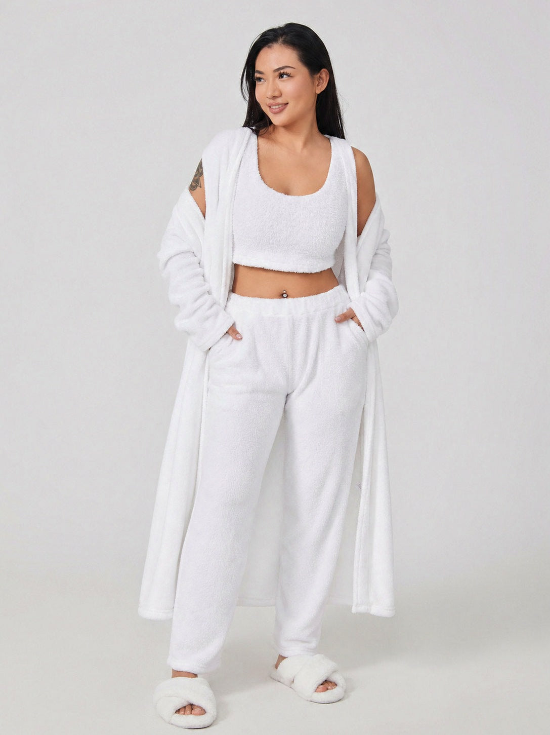 Fleece Long Sleeve Robe Three Piece Co Ord Set