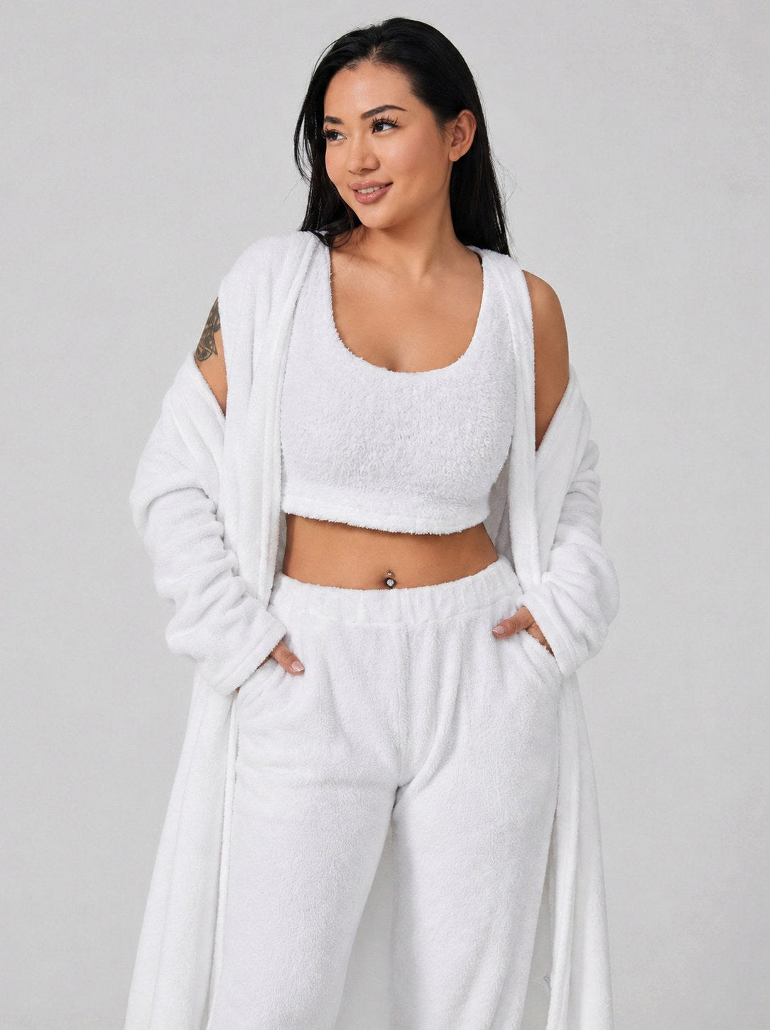 Fleece Long Sleeve Robe Three Piece Co Ord Set