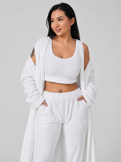 Fleece Long Sleeve Robe Three Piece Co Ord Set