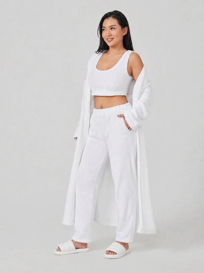 Fleece Long Sleeve Robe Three Piece Co Ord Set