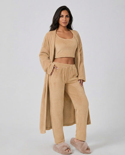 Fleece Long Sleeve Robe Three Piece Co Ord Set